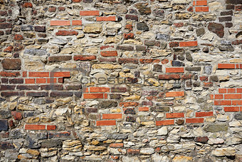 Old wall from stones and bricks