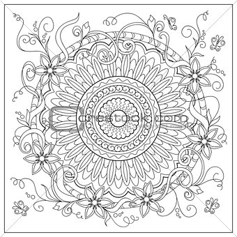 mandala into the circle and flowers