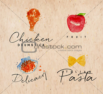 Watercolor label pasta kraft