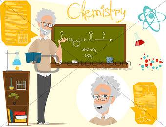 Back to school vector illustration. Chemistry lesson. Experiments. Infographics . EPS 10