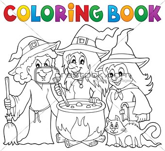 Coloring book three witches theme 1