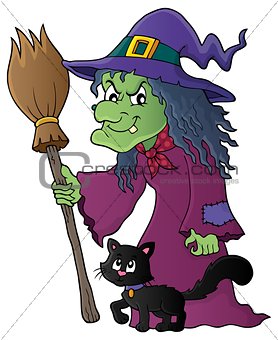 Witch with cat and broom theme image 1