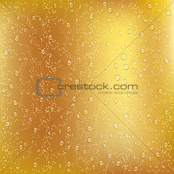 Water drops on the full beer glass.