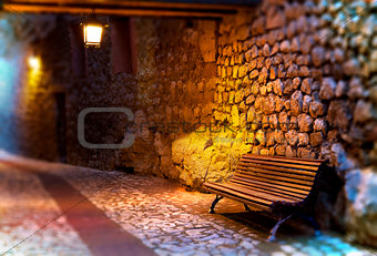 Cityscape.Bench and street