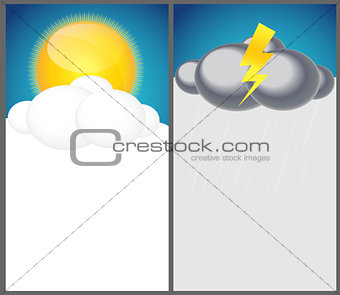 Weather Background with Sun, Cloud, Rain Vector Illustration