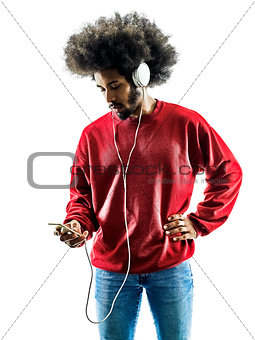 african man listening music silhouette isolated