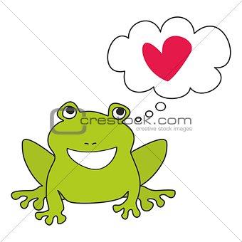 Green frog dreaming about love vector illustration isolated on white