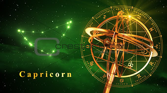 Armillary Sphere And Constellation Capricarn Over Green Background