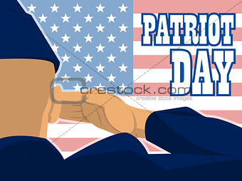 Patriot day card with the flag of unites states of america and a military soldier with hand gesture saluting
