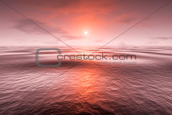 a red sunset over the sea