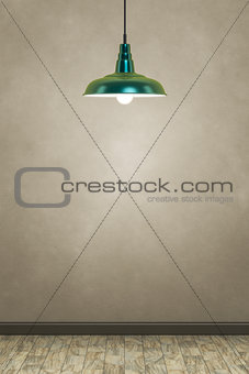 green lamp in front of a brown wall