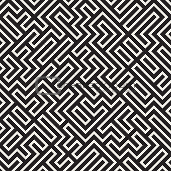 Vector Seamless Black and White Maze Lines Pattern