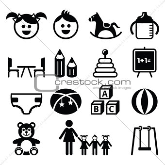 Kindergarten, nursery, preschool icons set