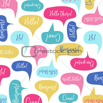 Speech bubbles with "Hello" on different languages