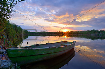 Fisherman boat on Danube Delta