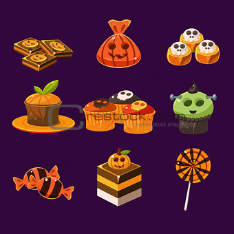 Set of colorful halloween sweets and candies