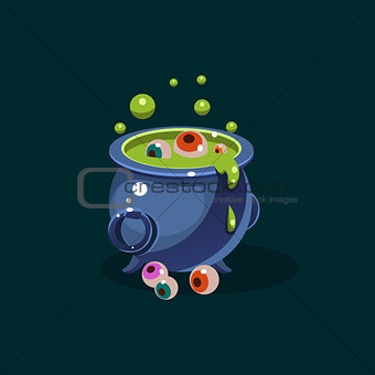 Pot of Green Potion and Eyes Vector Illustration