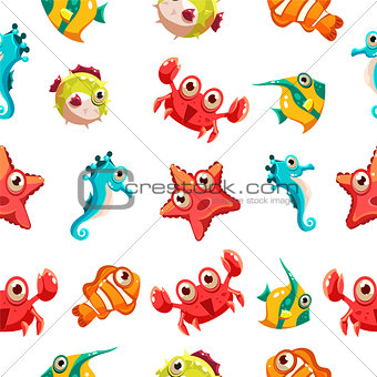Kids seamless pattern with sea life