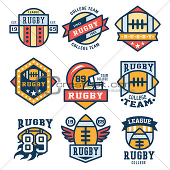 Rugby Emblem Set Vector Illustration, Flat Design