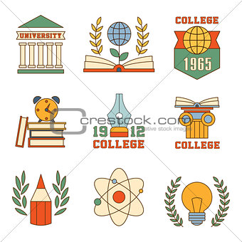 Education and College Set of Icons Vector Illustrations in Flat Design Style
