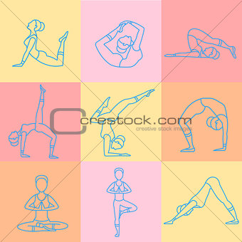 Set of Sport Excercises Line Style Icons. Vector Illustration Collection
