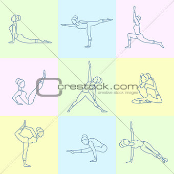 Sport Excercises and Yoga Line Style Icons Set. Vector Illustration Collection