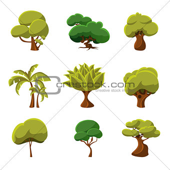 Cartoon Trees Set Vector Illustration