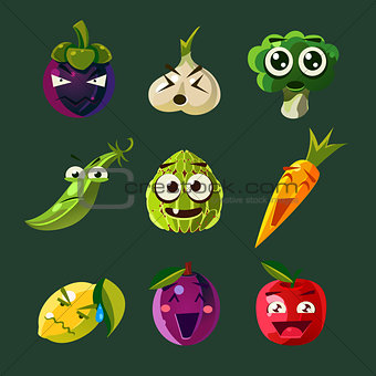 Funny Vegetable and Fruit, Vector Illustration Set in Flat Style