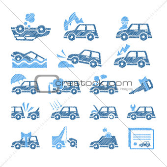 Car Insurance Icons Set. Vector Illustration in Flat Style