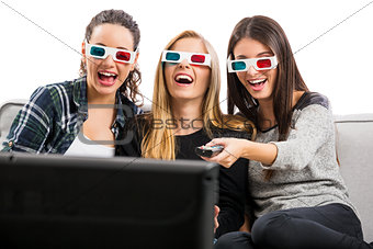 Girls watching 3D movies 