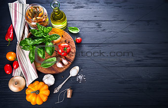 Vegetables and spices ingredient for cooking italian food
