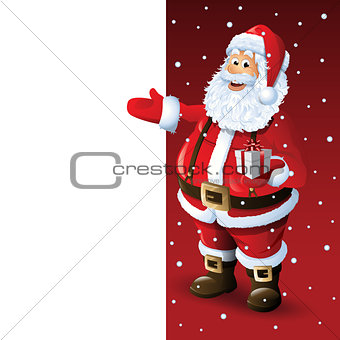 Santa Claus Cartoon Character Showing Merry Christmas Tittle Written in Blank Space. Vector Illustration