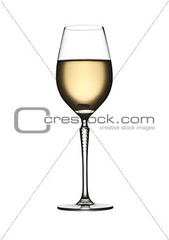 Glass of white wine  on white background