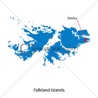 Detailed vector map of Falkland Islands and capital city Stanley