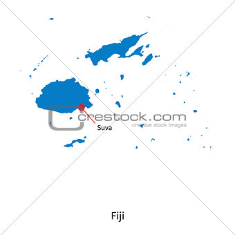 Detailed vector map of Fiji and capital city Suva