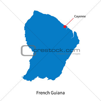 Detailed vector map of French Guiana and capital city Cayenne