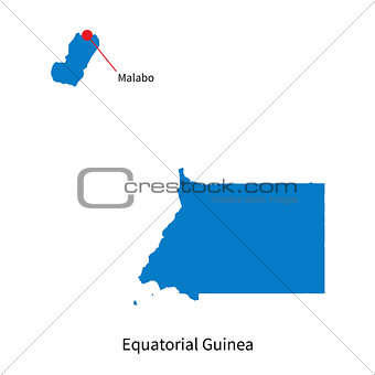 Detailed vector map of Equatorial Guinea and capital city Malabo