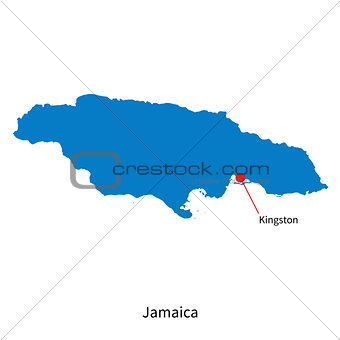 Detailed vector map of Jamaica and capital city Kingston
