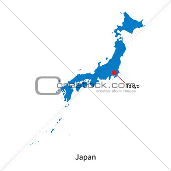 Detailed vector map of Japan and capital city Tokyo