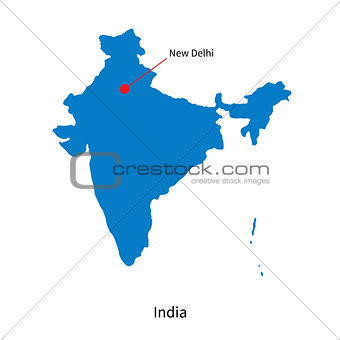 Detailed vector map of India and capital city New Delhi