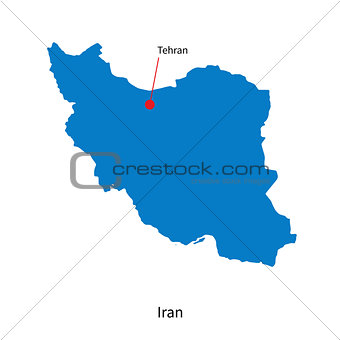 Detailed vector map of Iran and capital city Tehran