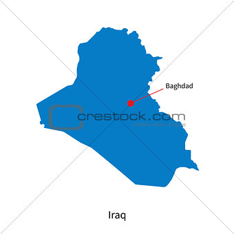 Detailed vector map of Iraq and capital city Baghdad