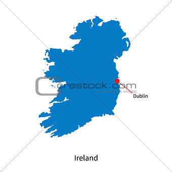 Detailed vector map of Ireland and capital city Dublin