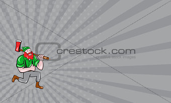 Business card Paul Bunyan LumberJack Axe Kneeling Cartoon