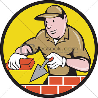 Bricklayer Bricks Trowel Circle Cartoon