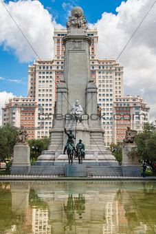 Plaza de Espana in Madrid. Monument to Cervantes