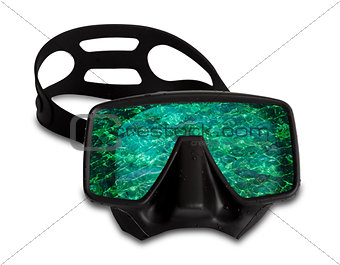 Diving mask with reflection of sea wave