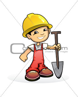 Builder with shovel