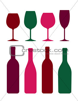 colorful wine bottle and glass set