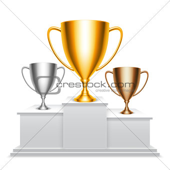 Trophy Cups on Podium